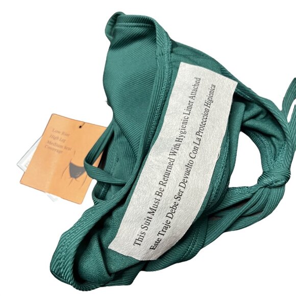 Shade & Shore Womens M 8-10 Green Ribbed Low-Rise Cheeky String Bikini Bottom - Picture 8 of 9